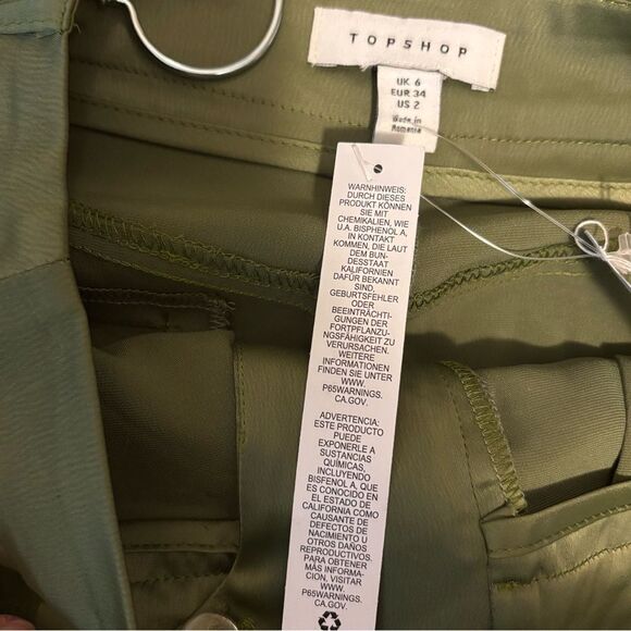 NEW Topshop satin cargo wide leg pants in khaki army olive green size 2 NWT - Picture 12 of 16